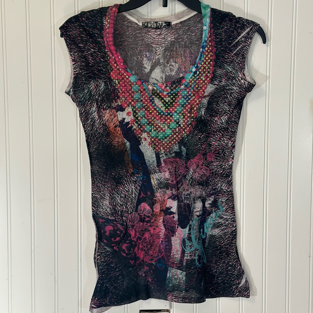 Guess Top Small S Black Pink Face
